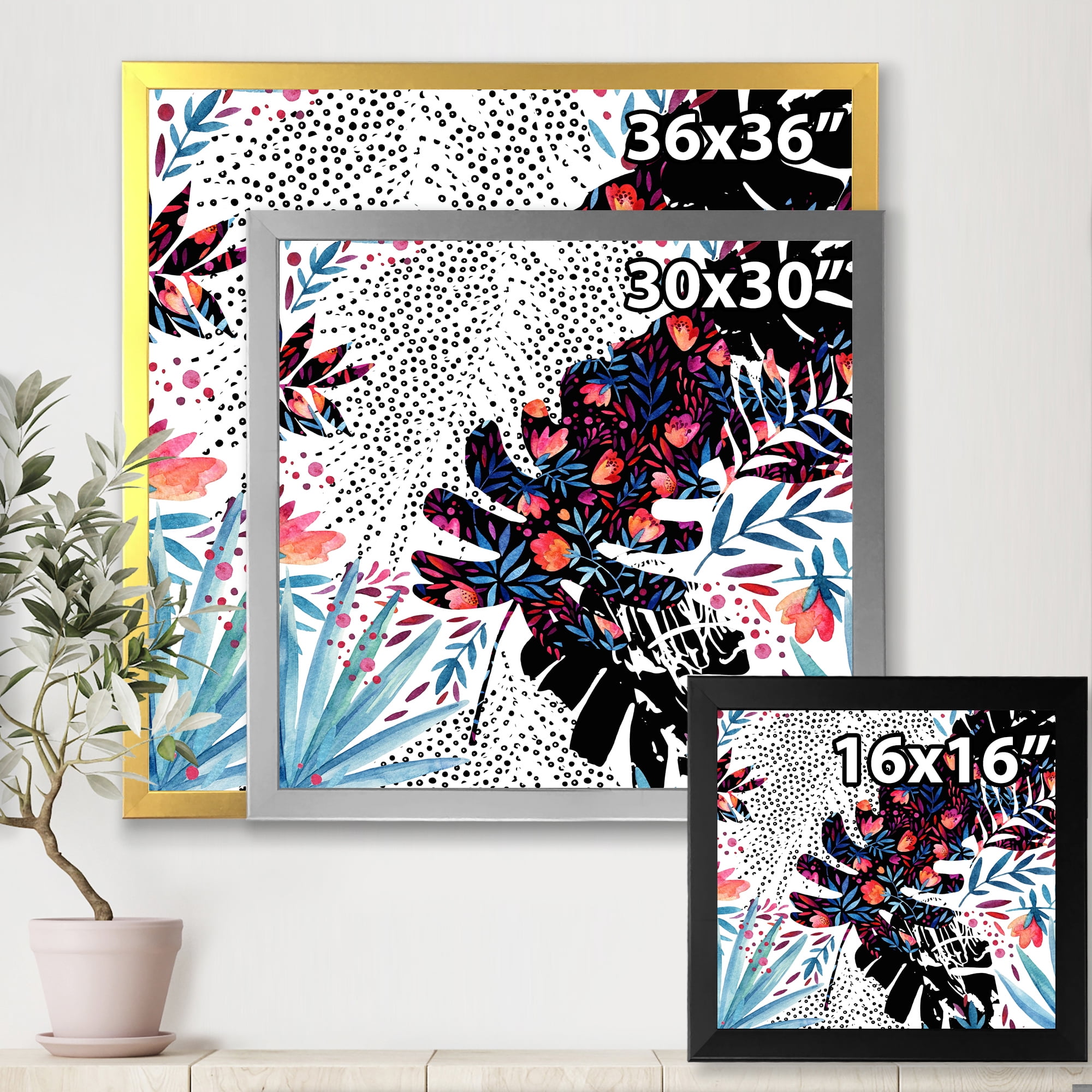 Designart 'Abstract Tropical Floral Patchwork I' Tropical Framed Art Print