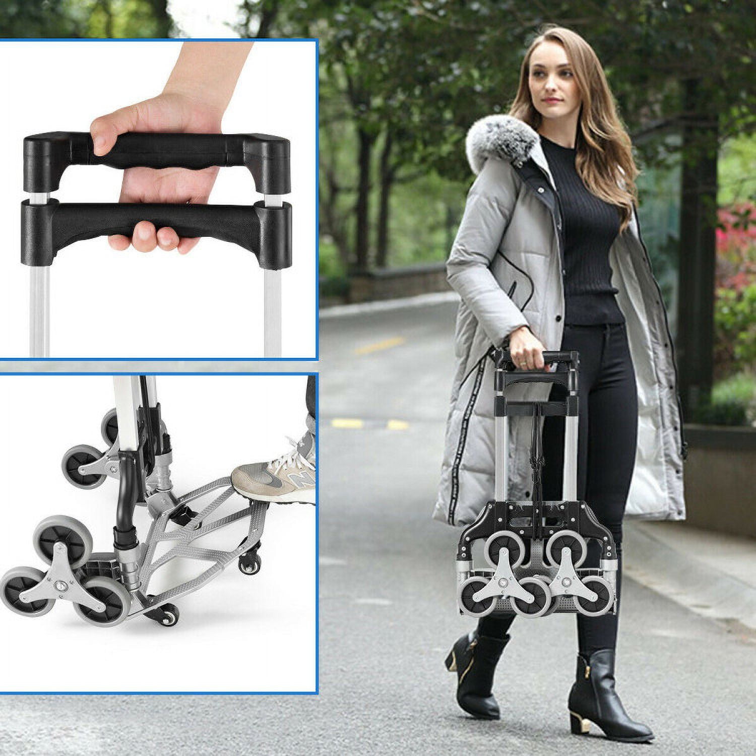 Folding Hand Truck, Stair Climbing Cart, Portable Folding Stair Climbing Hand Truck, for Home Office Travel Use, Silver Folding Hand Truck, Stair Climbing Cart, Portable Folding Stair Climbing Hand Truck, for Home Office Travel Use, Silver