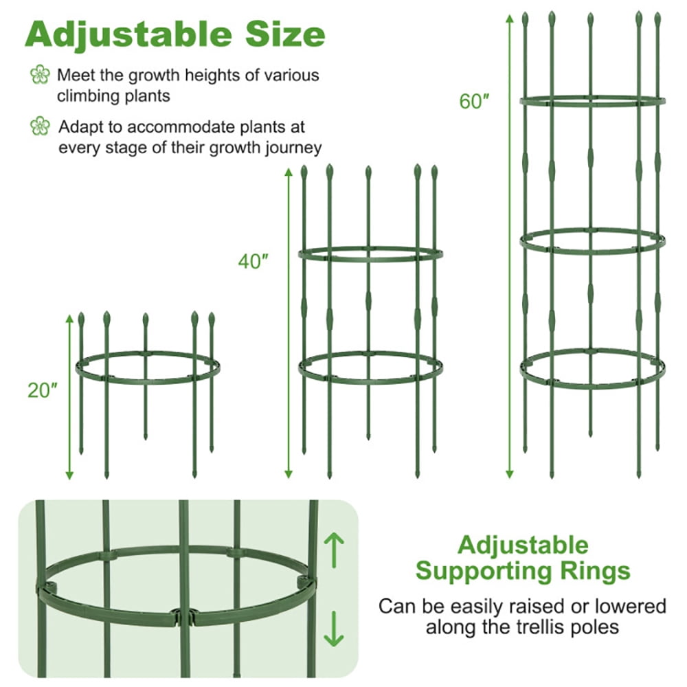 Spaco 3-Pack Garden Trellis 40"/60" Tall Plant Support Stands with Clips and Ties-M, Garden Stakes Tomato Trellis for Pots