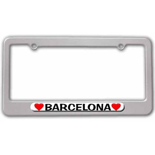 Barcelona Love with Hearts License Plate Tag Frame, Multiple Colors
