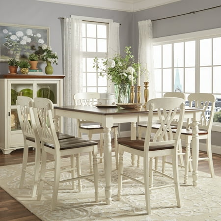 Weston Home Two Tone 7 Piece Counter Height Dining Set Antique White
