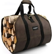 Firewood Carrier Bag Canvas Waxed Large Firewood Log Tote Carrying Indoor Bag Firewood Storage Tote Fire Place Log Holders Outdoor Fire Wood Carrier with Handless Dark Brown BG290