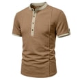 thumbnail image 4 of Tfken Summer Casual Tshirts Shirts For Men Solid Color Crewneck Short Sleeve Tops With Button Fashion Breathable Daily Wear Male T-Shirts Classic Brown, 4 of 4