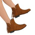 thumbnail image 4 of Willtoo Women's Suede Fringe Ankle Boots, Low Block Heel Western Cowgirl Short Booties, Vintage Side Tassel Cowboy Boots, Slip On Casual Fall Winter Daily Walking Shoes, 4 of 5