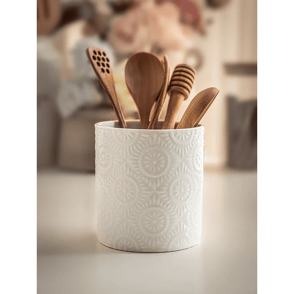 Utensil Holder, 4.17"-3.94" Ceramic Kitchen Utensil Holder for Countertop, Large Cooking Utensil Crocks for Kitchen Counter Decor, Morden Utensil Organizer for Spatula-White