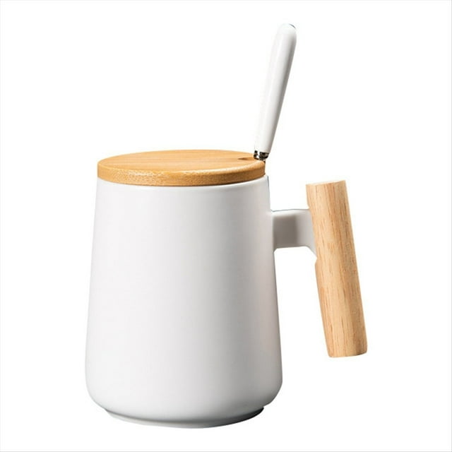 450ML de Café de Cerámica con Manejar de Madera Vintage Tapa de Diseño Nórdico de Leche de Té de Porcelana Regalo para Beber para Pareja Oficina