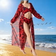 thumbnail image 2 of Levmjia Women's Three Piece High Waist Long Sleeve Swimsuit Set Floral Print Bikini Top & Bottom Cover Up Beachwear Summer Vacation Swimwear S - XL Plus Size, 2 of 5