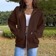 thumbnail image 2 of Delconic Womens Zip Up Hoodie Fleece Sweatshirt Long Sleeve Drawstring Hood Casual Relaxed Fit Outerwear Jacket Top Brown XL, 2 of 8