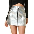 thumbnail image 1 of INSPIRE CHIC Mini faldas metálicas de cintura alta con cremallera frontal Aline para mujer Color plata-B XL, 1 of 5