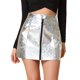 thumbnail image 1 of INSPIRE CHIC Mini faldas metálicas de cintura alta con cremallera frontal Aline para mujer Color plata-B L, 1 of 5