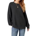 thumbnail image 3 of Women 2-Way Wear Crew Neck Hollow Cable Knit Oversized Long Sleeve Off Shoulder Pullover Sweater Black S, 3 of 7