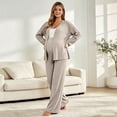 thumbnail image 7 of 2 Piece Women Maternity's Lounge Set Ribbed Knit Button Down Long Sleeve Tops Over The Belly Pants Fall Pregnancy Outfits, 7 of 7