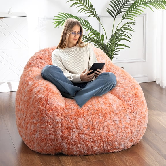 Soft Faux Fur Bean Bag Chair with Armrests – Comfortable Foam-Filled Lounge Sofa – Cozy Padded Lazy Couch – Perfect for Bedroom, Living Room, Reading & Gaming-pink