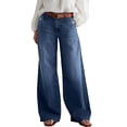 thumbnail image 1 of Pantalones vaqueros anchos Flamingals para mujer, cintura media, holgados, azul marino, talla M, 1 of 6