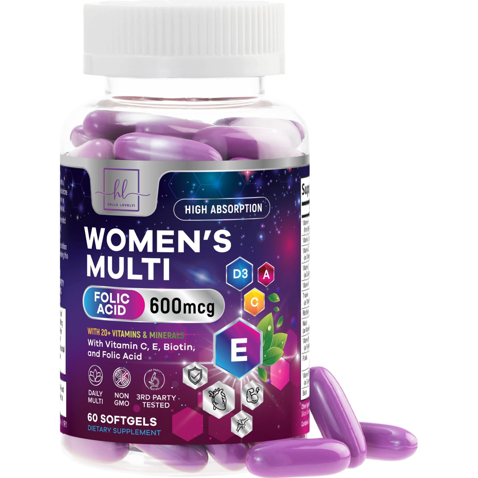 Multivitamin For Women - Complete Daily Woman's Multivitamins with Biotin, Calcium, Folic Acid, Iron, Zinc, Vitamin A, C, D, E & B Vitamins, Women's Hair Skin and Nails Supplements - 60 Softgels