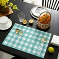thumbnail image 4 of Placemats Set of 6 Cotton Linen Table Place Mat Turquoise Green Buffalo Plaid Farmhouse Summer Burlap Food Mat Waterproof Dinner Table Setting Table Mat Washable Cat Dog Pet Placemat, 4 of 6
