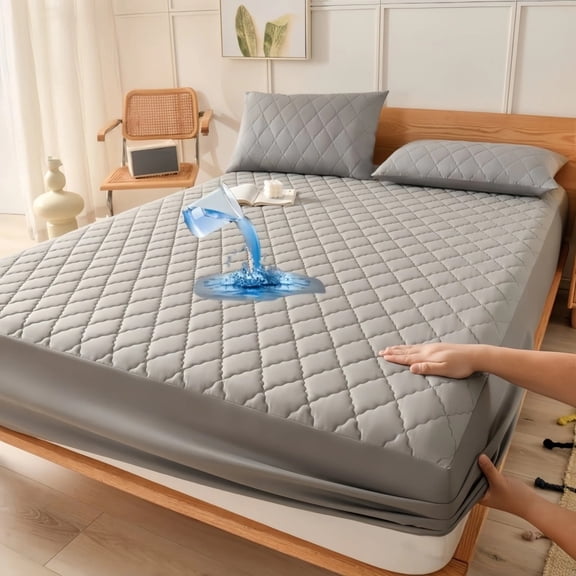 Charcrocsm Queen Waterproof Mattress Protector (100×190 cm), Quilted Fitted Mattress Cover with Deep Pocket, Quiet Washable Bed Protector for Spill & Dust Protection, Gray