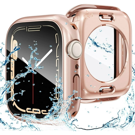 2 in 1 Waterproof Case for Apple Watch Screen Protector 40mm Series 6/5/4/SE, 360 Protective Glass Cover Hard PC Bumper   Back Frame for iWatch 6 5 4 SE Accessories 40 mm, Original Rose Gold