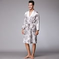 thumbnail image 4 of SWSMCLT Men's Long Sleeve Robe Satin Knee Length Pajamas Pjs Long Summer Luxury Bathrobe Spring Lightweight Cool Grey Medium, 4 of 5