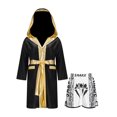 thumbnail image 1 of Fldy Tenues de Boxe pour Garçons, Ensemble Robe à Capuche en Satin Métallique et Shorts, Robe de Fête Déguisement B2 12, 1 of 5