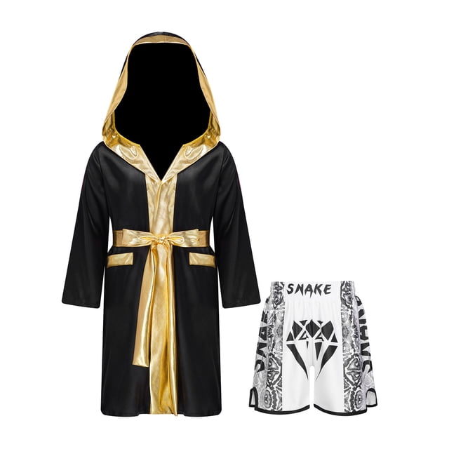 Fldy Tenues de Boxe pour Garçons, Ensemble Robe à Capuche en Satin Métallique et Shorts, Robe de Fête Déguisement B2 12