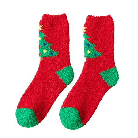 

dianhelloya 1 Pair Christmas Socks Fuzzy Cartoon Snowflake Reindeer Santa Snowman Tree Striped Fluffy Stretchy Keep Warm Coral Fleece Xmas Holiday Women Floor Sleeping Socks for Autumn Winter