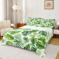 Manfei Palm Monstera Twin Sheet Set (3-Piece) Tropical Plant Green Beige Microfiber Decor For Kids