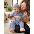 thumbnail image 5 of Loicainy Newborn Infant Boy Fall Romper 3 6 9 Months Waffled Letter Embroidery Long Sleeve Crew Neck Full Length Jumpsuit with Hat 2 Piece Set, 5 of 8