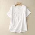 thumbnail image 4 of Birdeem Blouses pour Femmes Décontractées Col en V Été Broderie Couleur Unie Rétro Manches Courtes, 4 of 9