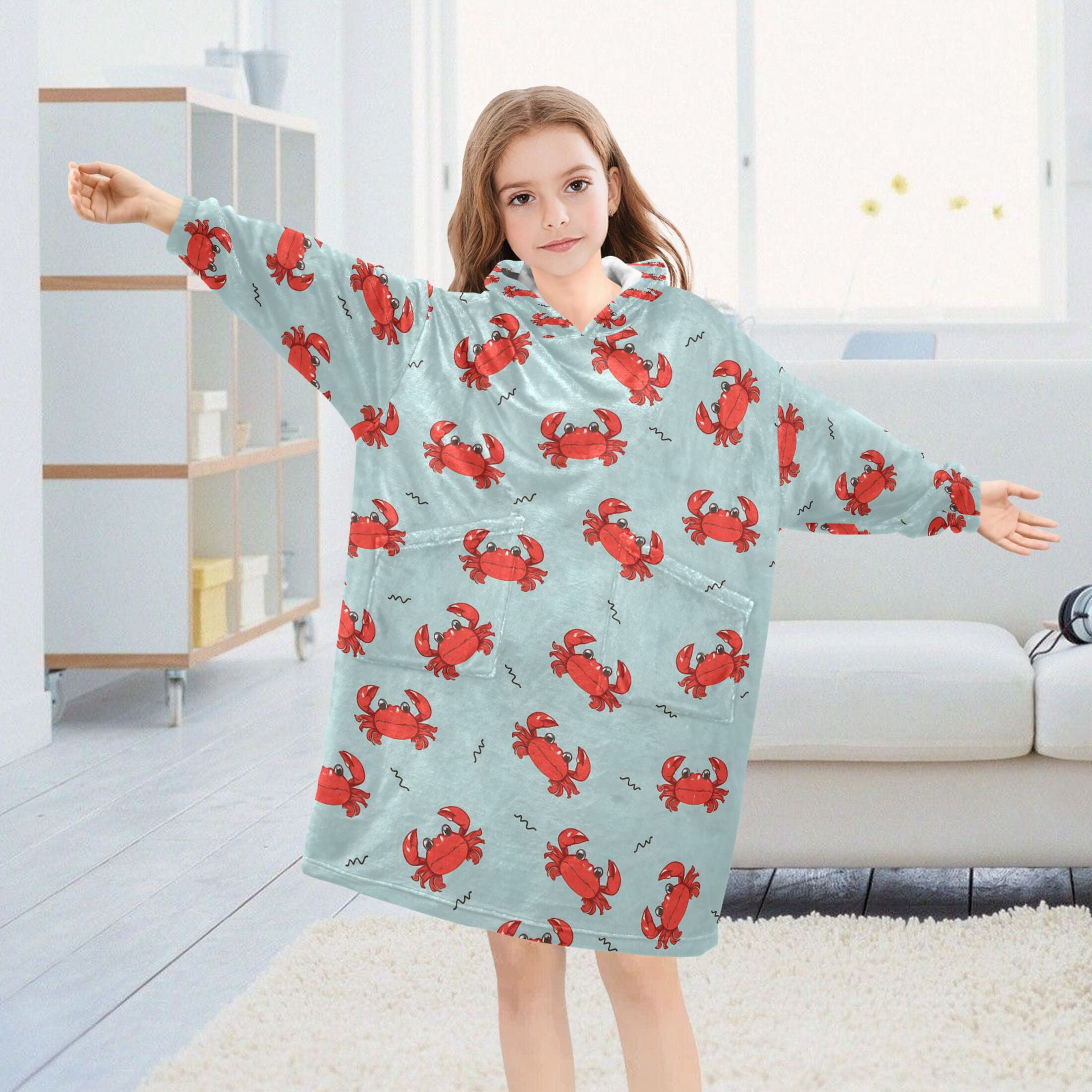 joogoo Wearable Blanket Hoodie for Funny Crabs Oversized Sherpa Hooded 3-14 YR M