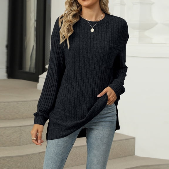 DAFPZW Womens Trendy Long Sleeve Shirts Crew Neck Casual Knit Basic Sweaters Soft Lightweight Pullover Sweater Tops
