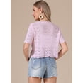 thumbnail image 4 of DARING DIVA Women's Crochet Cardigan Tie Front Go Out Short Sleeve Crop Shrug S Pink, 4 of 6