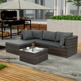 thumbnail image 4 of Highsound 5-Piece Patio Furniture Set Outdoor Sectional Sofa, PE Rattan Wicker Conversation Sets with Ottoman, Glass Coffee Table & Washable Cushions, Gray, 4 of 9