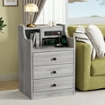 thumbnail image 3 of Nightstand with Charging Station, Smart Bedside Table, End Side Table with Drawers for Bedroom, Gray, 3 of 10