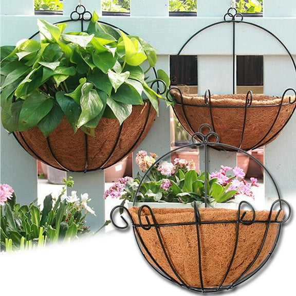 Travelwant Hanging Planter Flower Basket Metal with Coco Coir Liner Round Wire Plant Holder Hanging Flower Pot Watering Hanging Baskets for for Indoor Outdoor Garden Home Balcony Decor