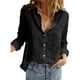 thumbnail image 3 of Blusa con cuello en V y botones, camisa con cuello en V enrollable para mujer, camisa informal de manga larga para mujer, instalación sin esfuerzo, 3 of 5