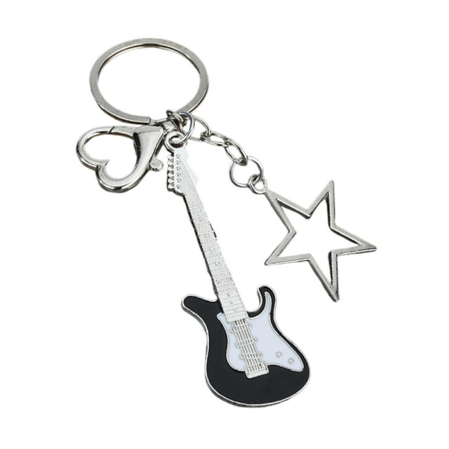 Llavero de guitarra, amor, corazón, estrella, llavero, dije para bolso, regalo portátil para amantes de la música.