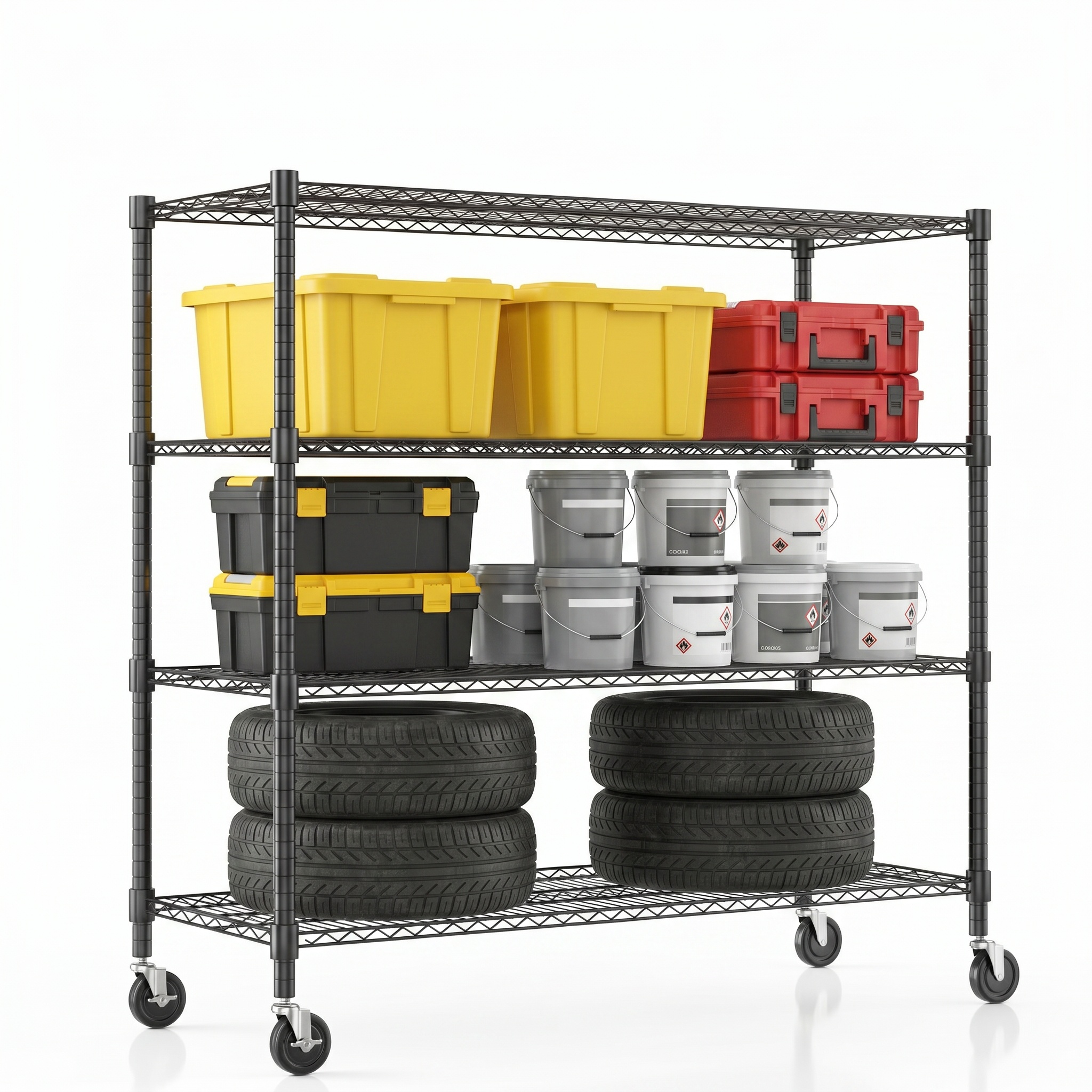Legooin 48"W Heavy-Duty Wire Shelf With Wheels, Black
