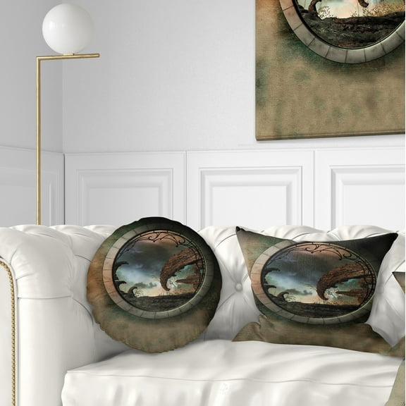 Designart Blue Fantasy Landscape with Frame - Photography Throw Pillow - 12x20