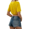 thumbnail image 5 of HUBERY Women Crew Neck Short Sleeve Lace Up Hem Ribbed Solid Color Crop Top, 5 of 7