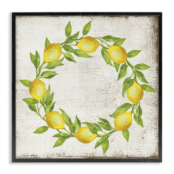 Stupell Industries O Letter Lemon Wreath Food & Beverage Painting Black Framed Art Print Wall Art, 12 x 12