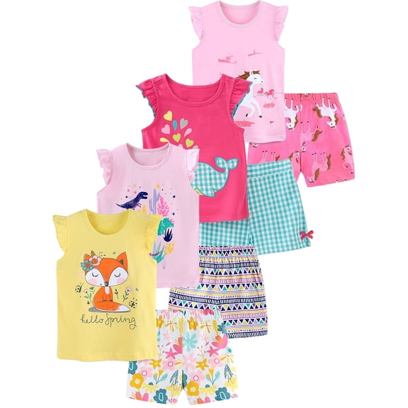 WIBACKER Little Girls Summer Casual Short Sleeve T-Shirt and Shorts Set Kids Outfis - Fox