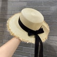 thumbnail image 4 of Sombrero de paja con cinta informal para mujer, sombreros para el sol con borlas Vintage, gorra con visera para ciclismo, pesca, viajes al aire libre, sol para niñas, 4 of 5