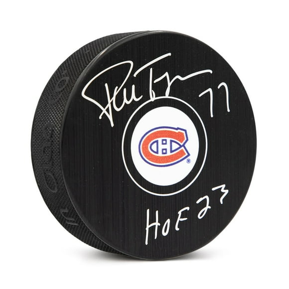 Pierre Turgeon Rondelle de Hockey des Canadiens de Montréal Autographiée avec Note HOF