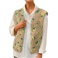 thumbnail image 4 of Women's Sherpa Vest Sleeveless Button Down Floral Print Open Front Fuzzy Gilet Outerwear Fall Winter Warm Cozy Loose Fit Jacket, 4 of 4