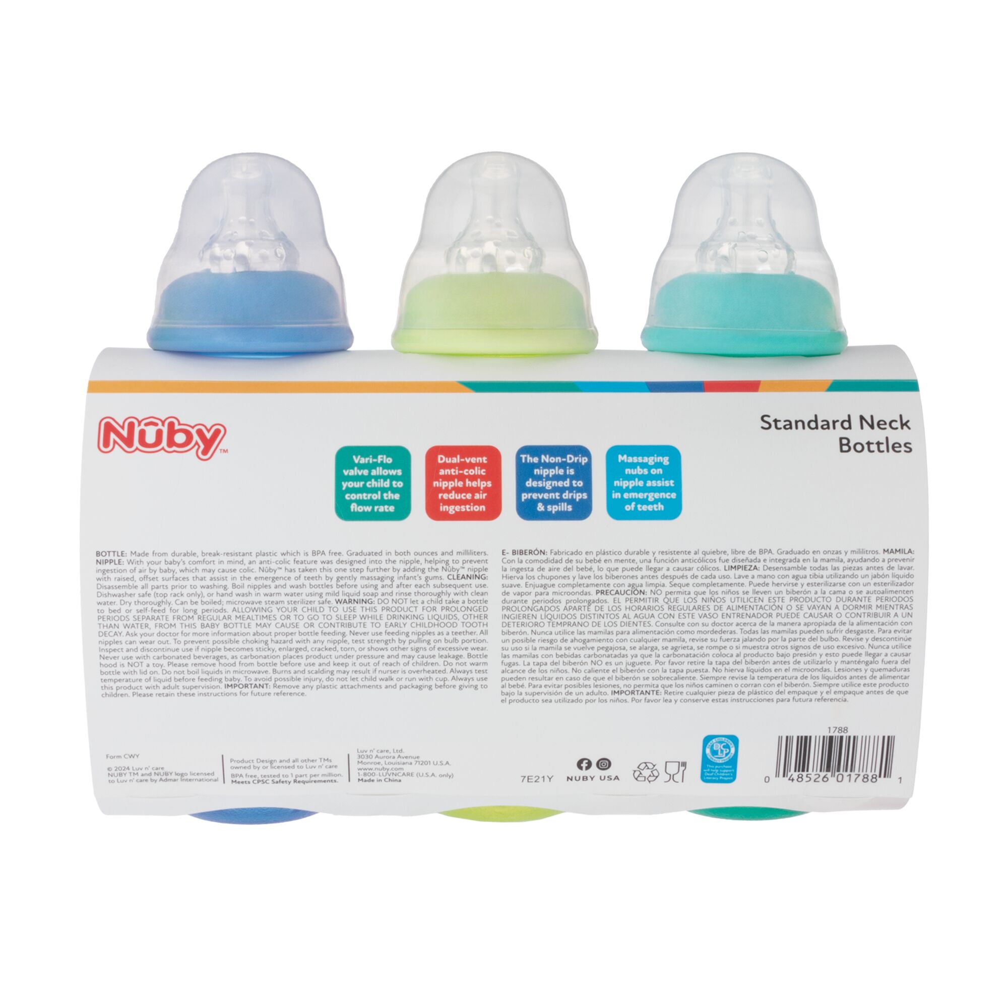 Nuby Standard Neck Bottle for Infants, 10 oz, 3 Pack photo 4