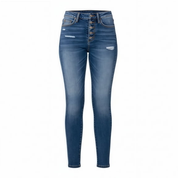 WBLTRVE Women’s Plus Size High-Waisted Stretch Skinny Ripped Jeans