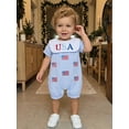 thumbnail image 4 of Cenuakty Baby 4th of July Romper Stripe Print America Flag Embroidery Short Sleeve Cape Collar Bodysuit, 4 of 9