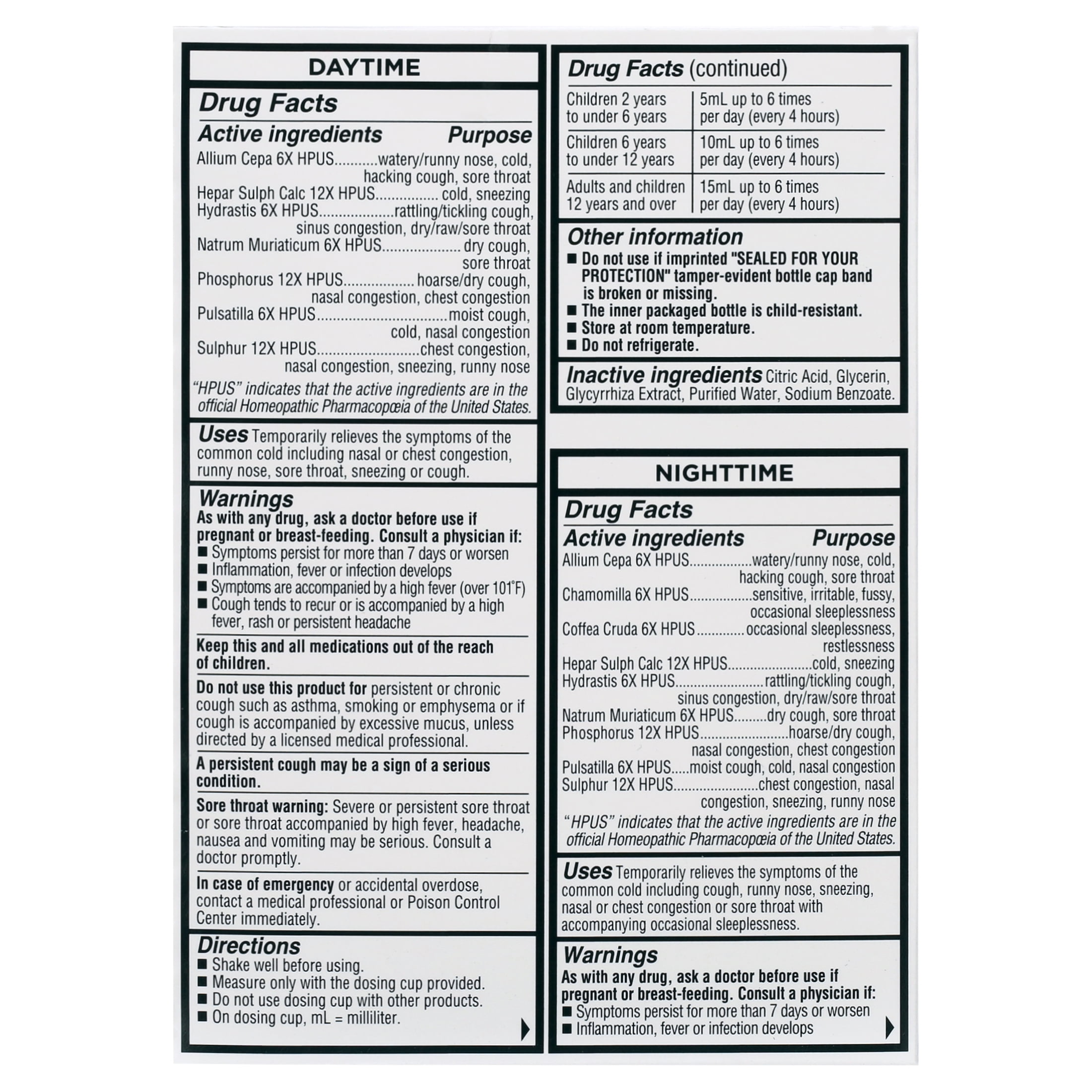 Equate Children's Homeopathic Daytime and Nighttime Cold and Cough Liquid Value Pack, 8 fl oz, 2 Pack