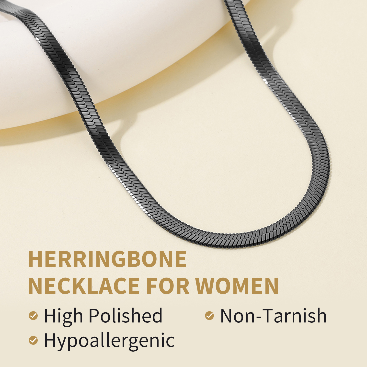 FindChic Choker for Women Black Snake Herringbone Chain Necklace Birthday Mothers Day Jewelry Gifts Her Mom Wife Lady Female Adults Age Ideas, 3mm/12.5inch